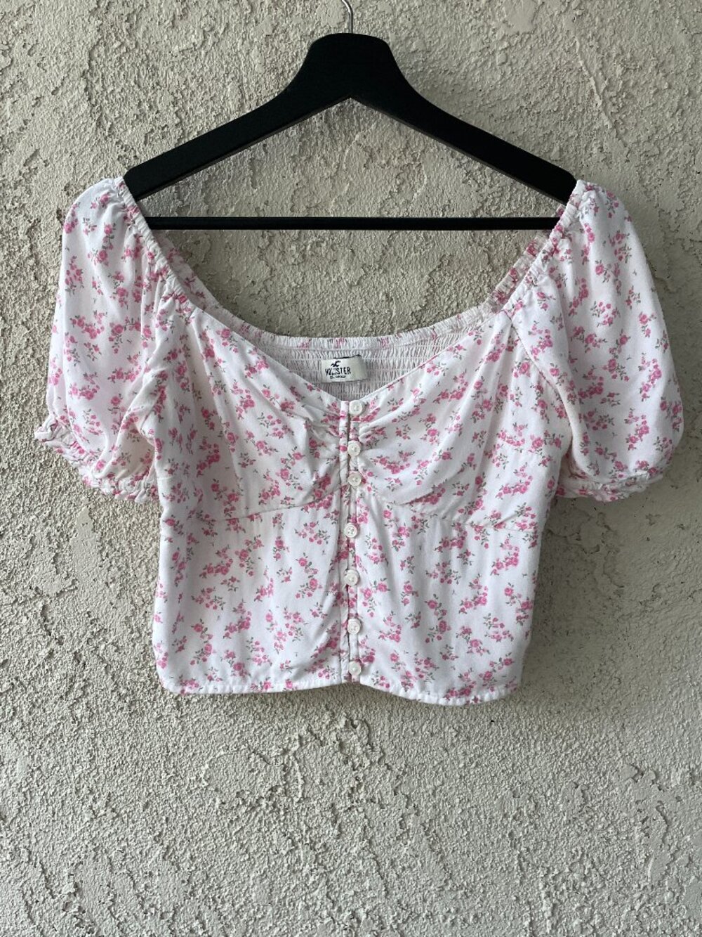 Hollister Floral Corset Top Small Coquette Cottagecore Puff Sleeve Button Blouse